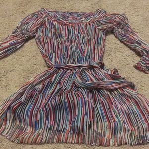 Catherine Malandrino Multicolor Striped Off-Shoulder Mini Dress